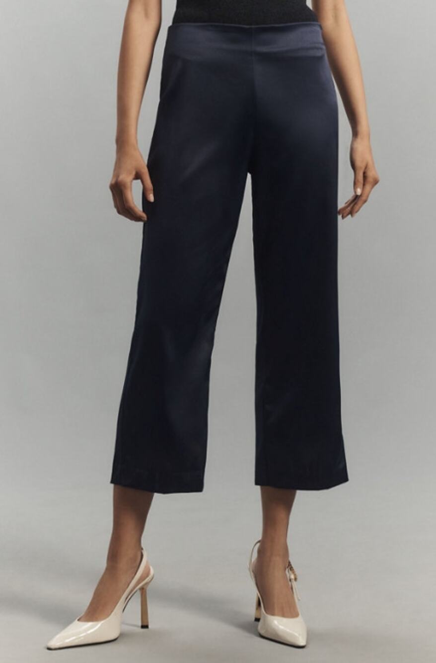 NWT Anthropologie Silky Tapered Cropped Trouser Pants Size 4 Navy Blue High Rise